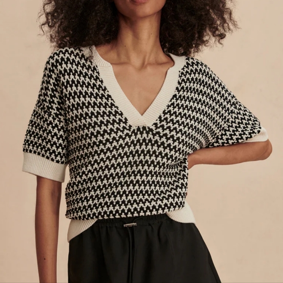 Varley Dora Knit V-Neck Top Black And Cream NWT - Picture 1 of 12